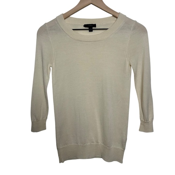 J. Crew Sweaters - J CREW Sweater Women 3/4 Sleeve 100% Merino Wool Knit Cream Sz XXS Minimalist